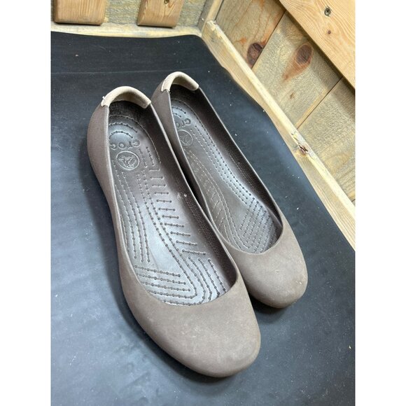 Crocs Womens Brown Ballet Flats Slip-On Shoes Size 9 Lightweight & Comfortable - Picture 2 of 8